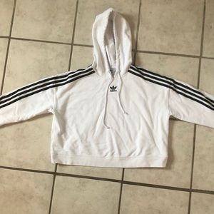 Adidas White Cropped Hoodie Size: Small